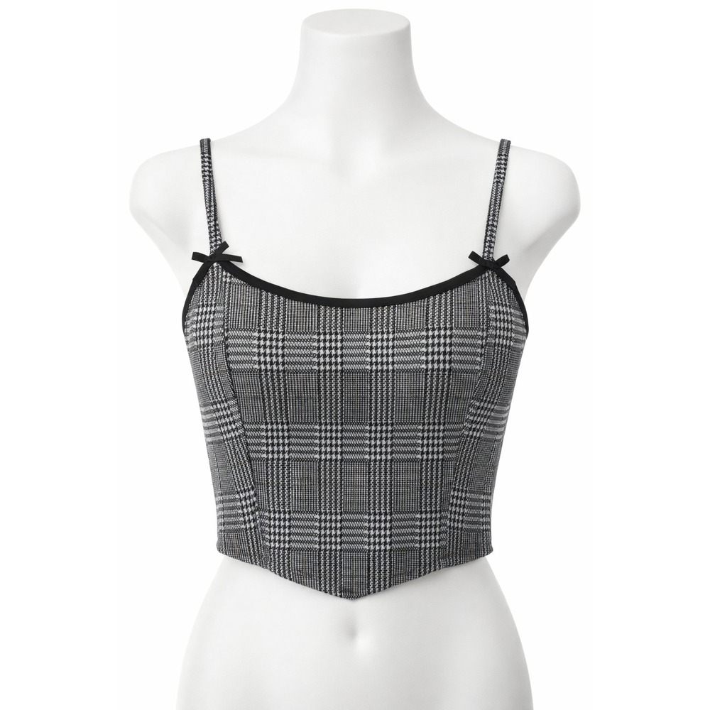 Jay What Women's Plaid Cropped Bustier Top Adjustable Straps Black White‎ M